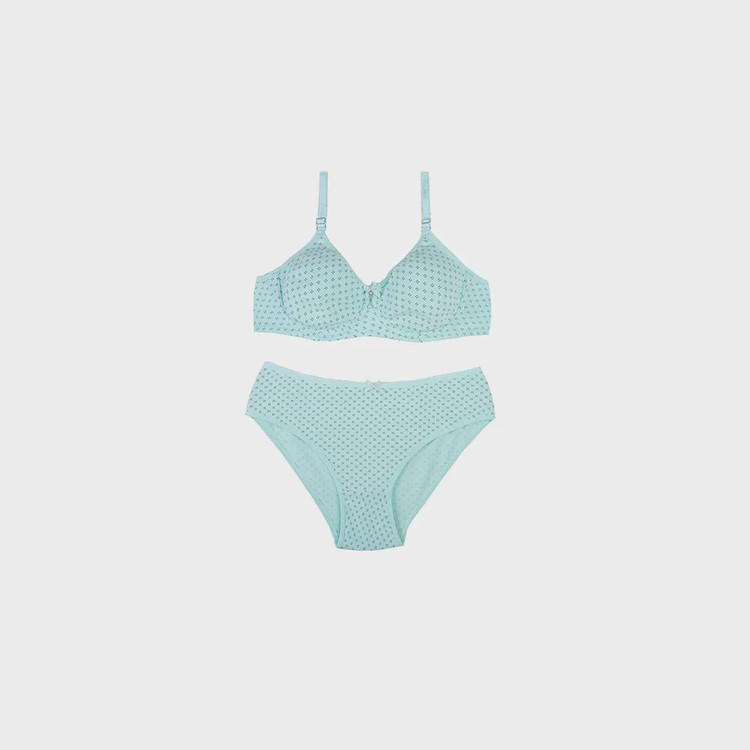 ست شورت و سوتین نخی فنردار پرسی طرح نقطه سایز 75 تا 90