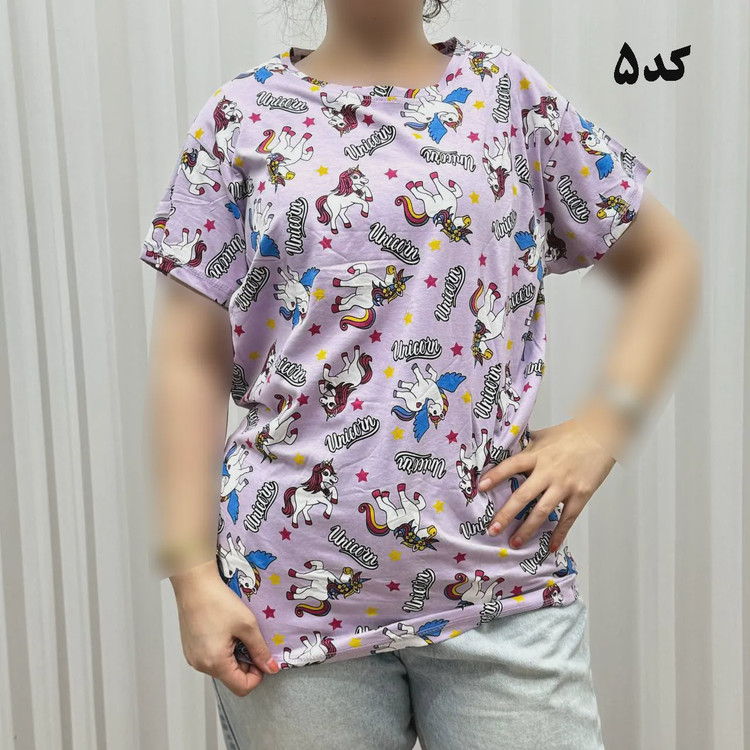تیشرت طرحدار H M نخ پنبه چهارفصل زنانه دخترانه سایزبزرگ تا XL XXL XXXL تنخور راحت