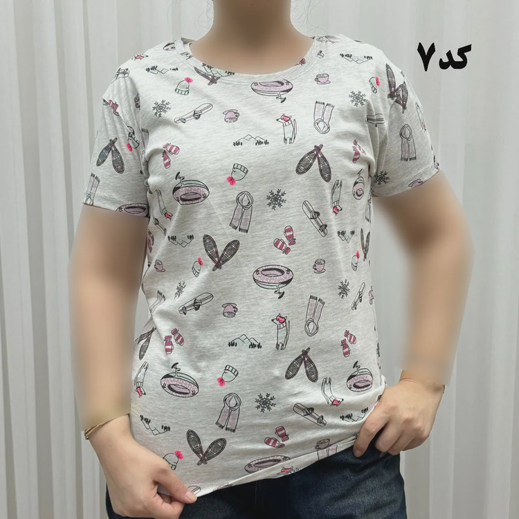 تیشرت طرحدار H M نخ پنبه چهارفصل زنانه دخترانه سایزبزرگ تا XL XXL XXXL تنخور راحت