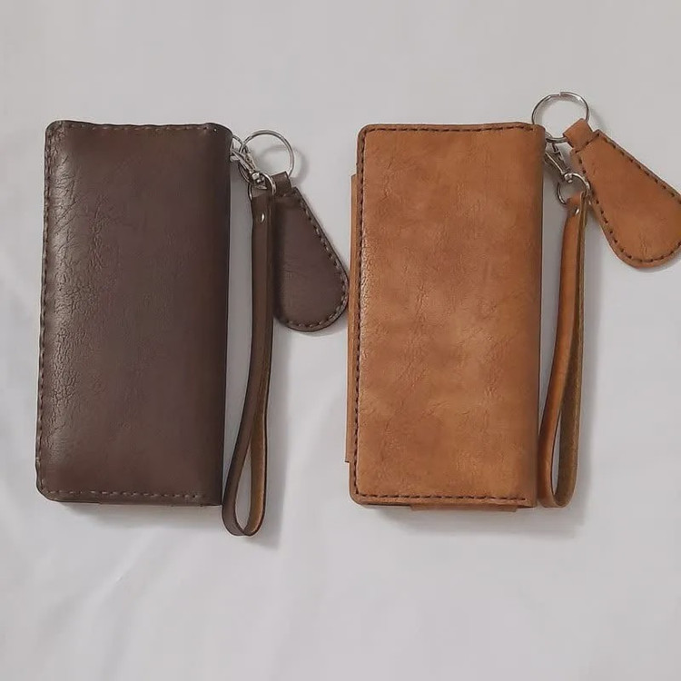 کیف پول و موبایل چرم چندکاره مدل کیهان قهوه ای روشن جای کارت سیم کارت دسته کلید جدا