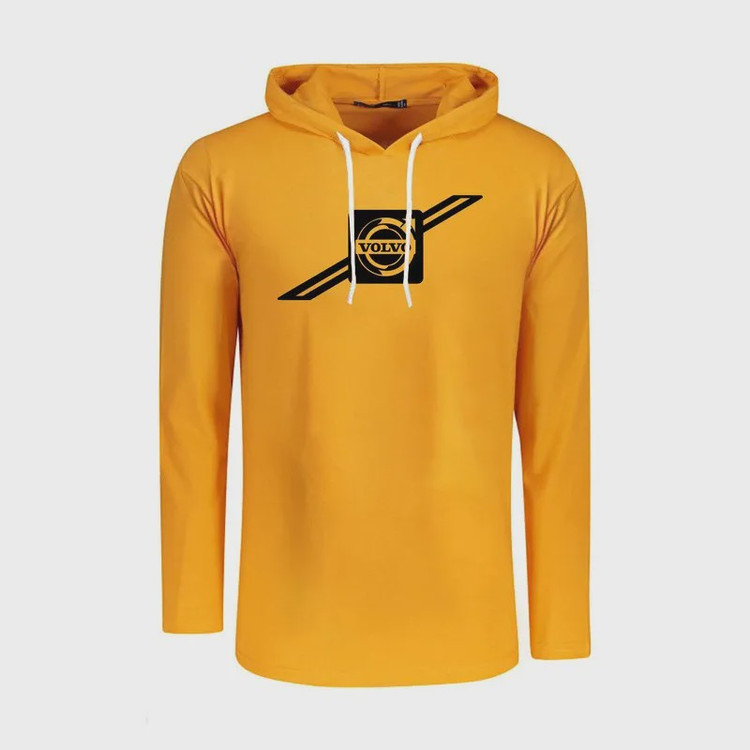 تیشرت کلاه دار آستین بلند مردانه طرح ولوو مدل r4786 جنس نخی اعلا سایزبندی L XL 2XL سه رنگ سفید مشکی زرد