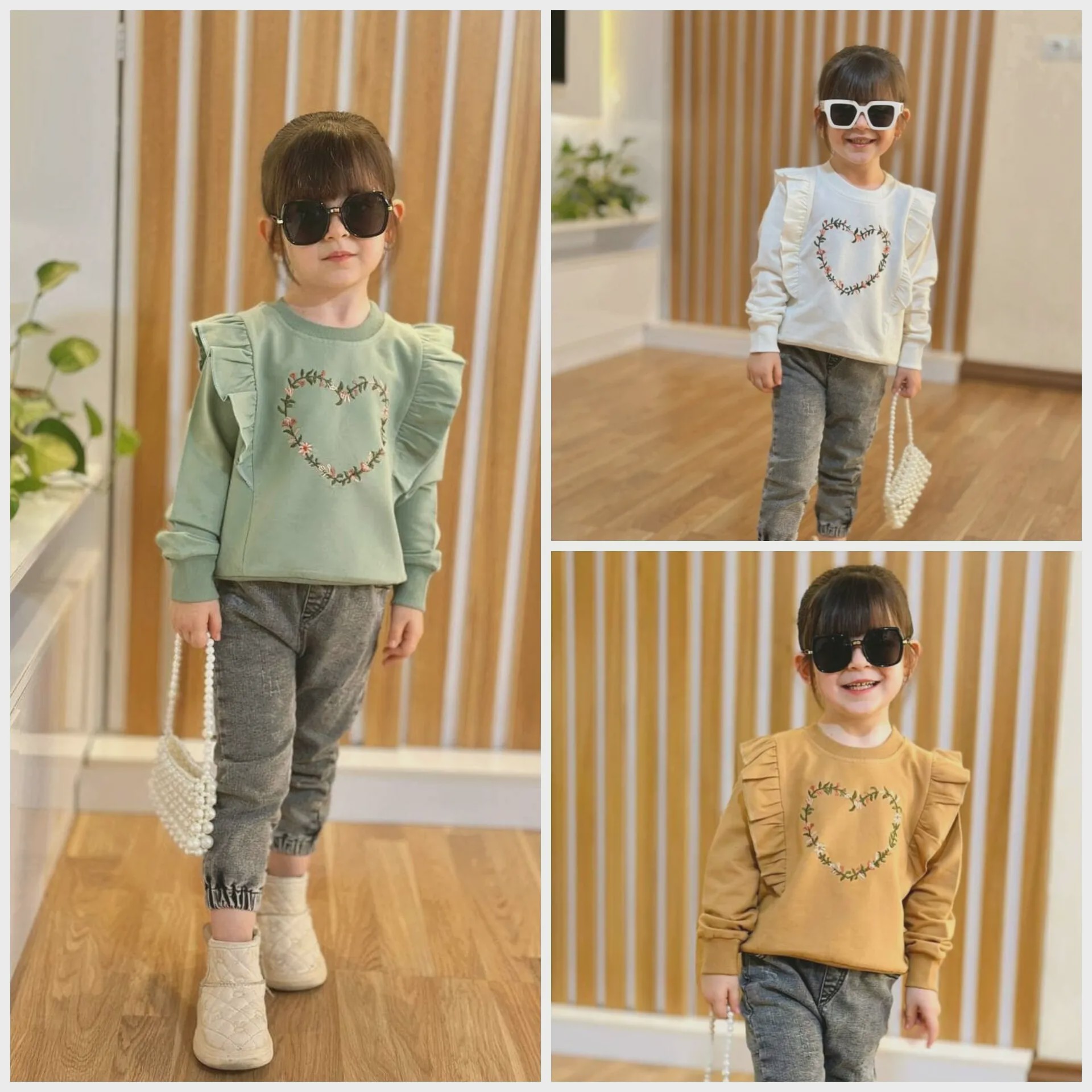 بلوز دخترانه عیدانه گلدوزی دورس پنبه 2 تا 8 سال