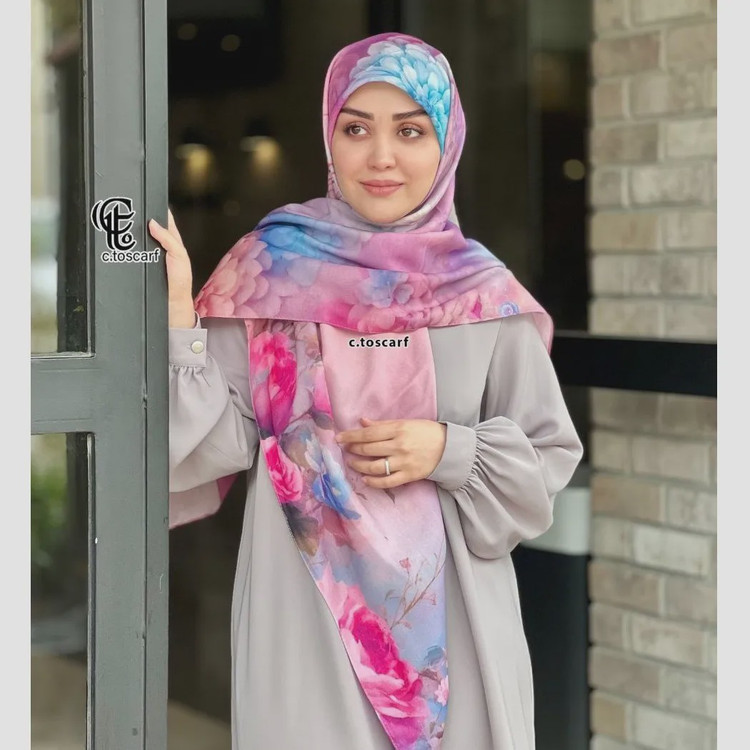 روسری نخ کاستوم طرح درنا سایز 140 صورتی چرخ دوز سیتو