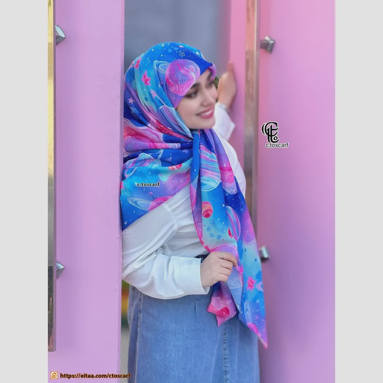 روسری نخ طرح گلکسی قواره بزرگ 140