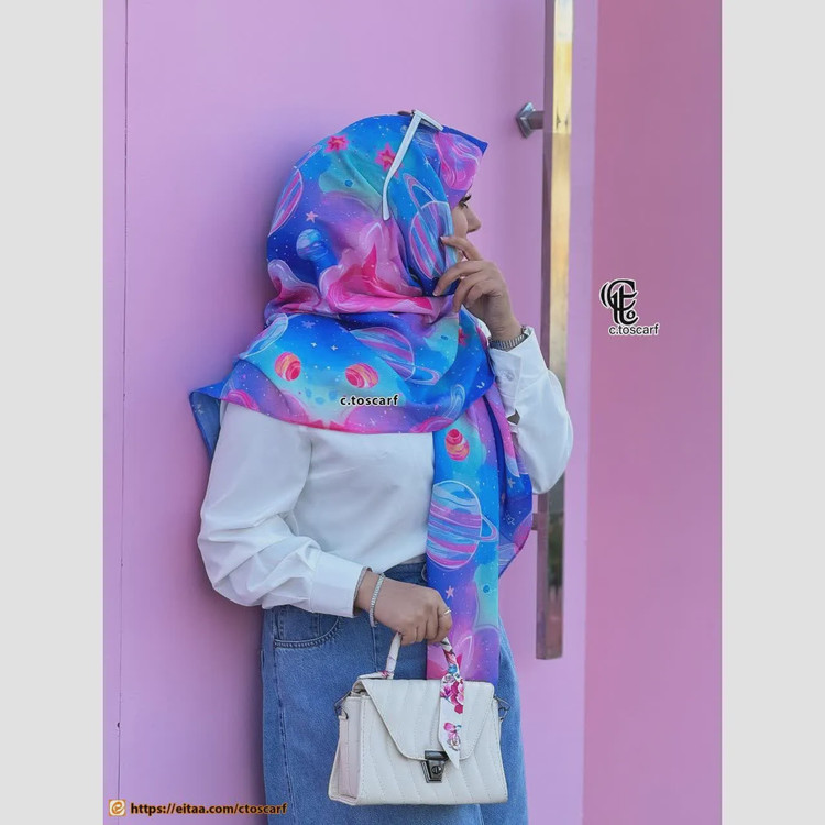 روسری نخ طرح گلکسی قواره بزرگ 140