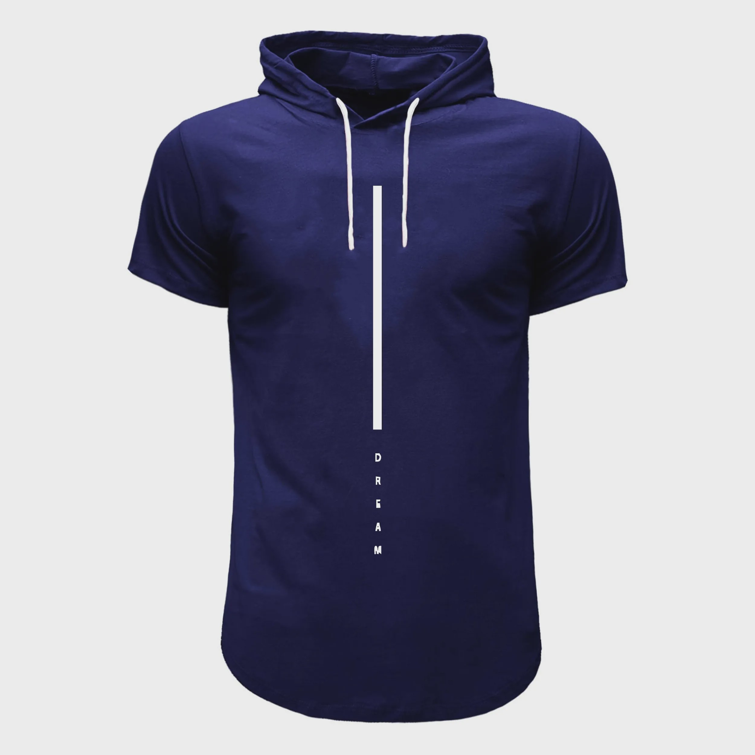 تی شرت آستین کوتاه کلاه دار مردانه سورمه ای طرح dream سایز L XL XXL