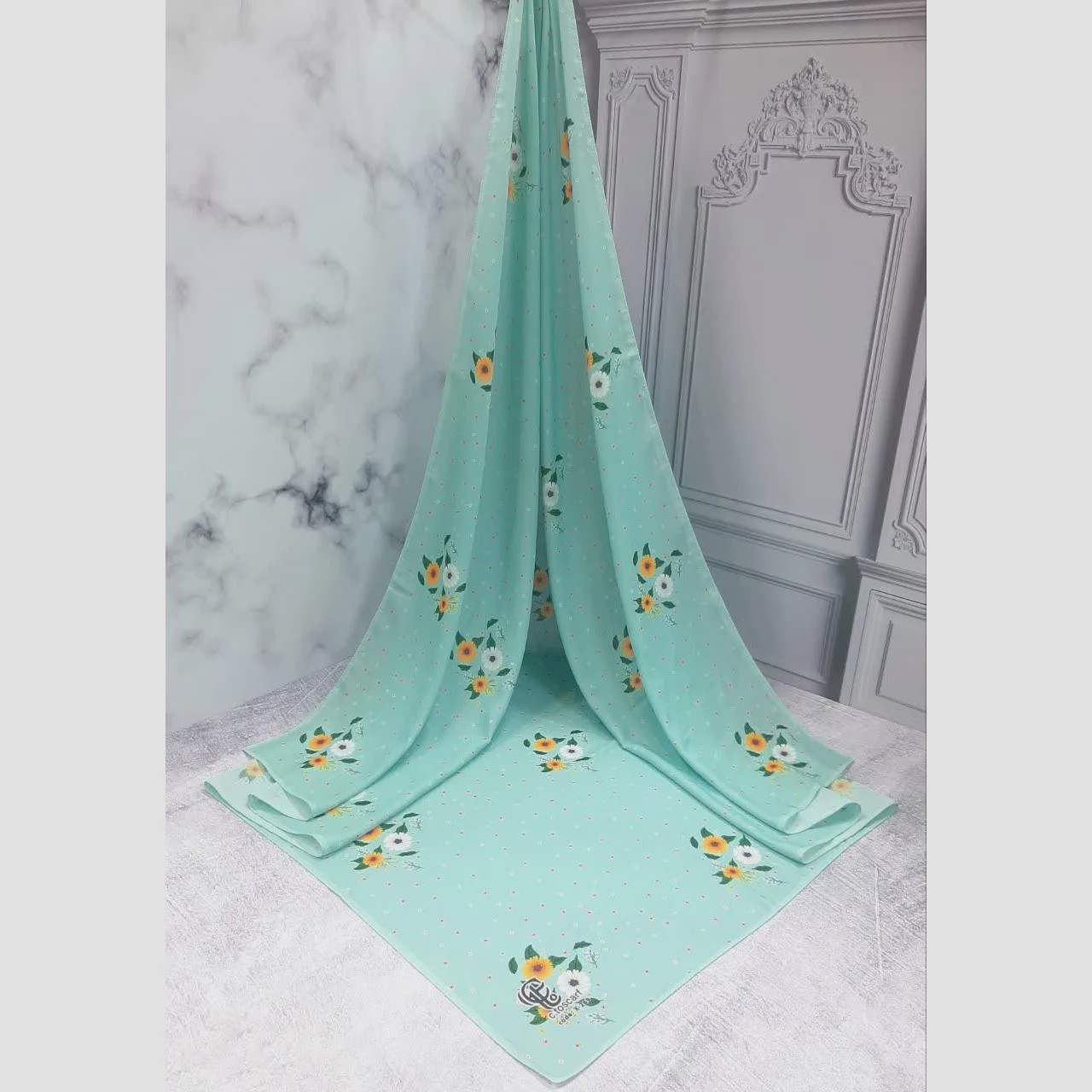 روسری مجلسی طرح پونه تیره نخ کاستوم قواره بزرگ زنانه 140x140