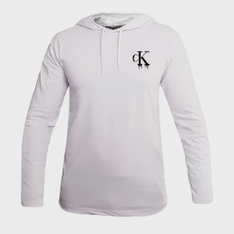تیشرت آستین بلند مردانه طرح CK مدل S4647 کلاه دار نخی اعلا مشکی سایز L XL 2XL