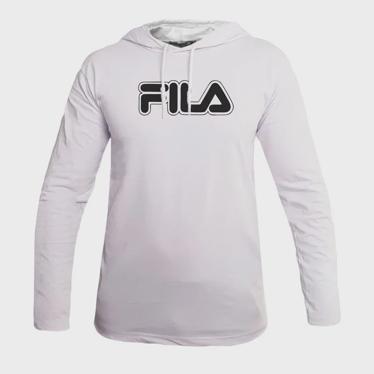 تیشرت کلاه دار مردانه طرح Fila مدل 47887 آستین بلند نخی اعلا مناسب چهارفصل مشکی سفید