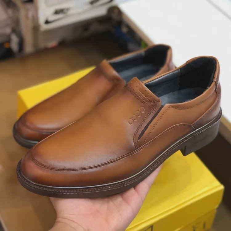 کفش چرم مردانه مجلسی عسلی رویه چرم طبیعی گاوی زیره پیو سبک و مقاوم
