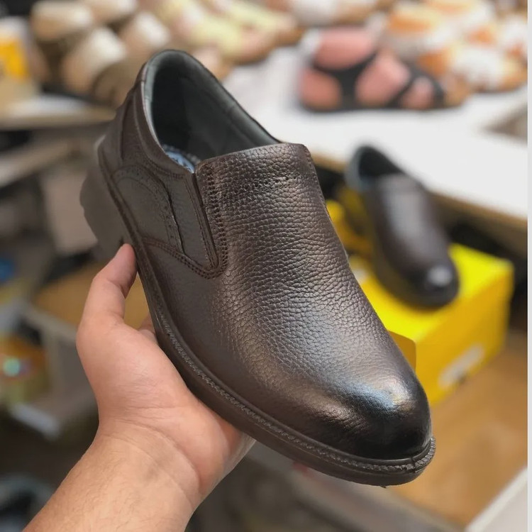 کفش چرم مردانه مجلسی ایپک قهوه ای سوخته راحتی شیک رویه چرم طبیعی زیره پیو سبک