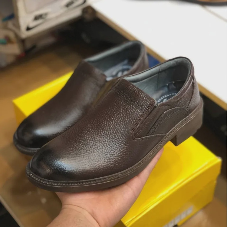 کفش چرم مردانه مجلسی ایپک قهوه ای سوخته راحتی شیک رویه چرم طبیعی زیره پیو سبک