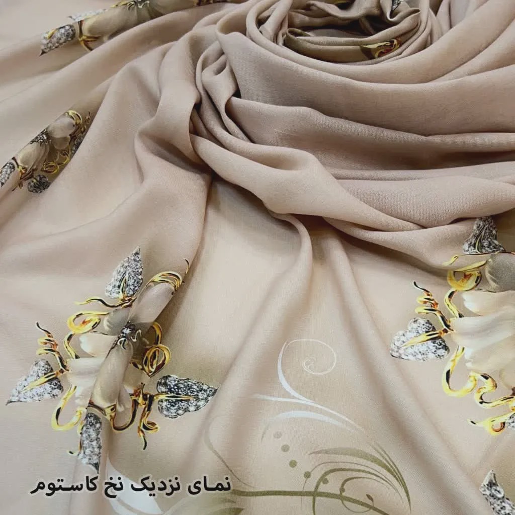 روسری مجلسی نخ کاستوم طرح نبات حاشیه گل سهبعدی قواره بزرگ 140 سانتیمتر