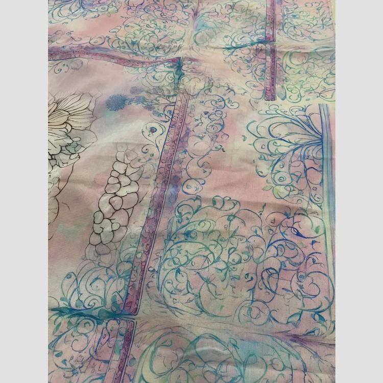 روسری نخی قواره 140 دور دوخت طرح بهار