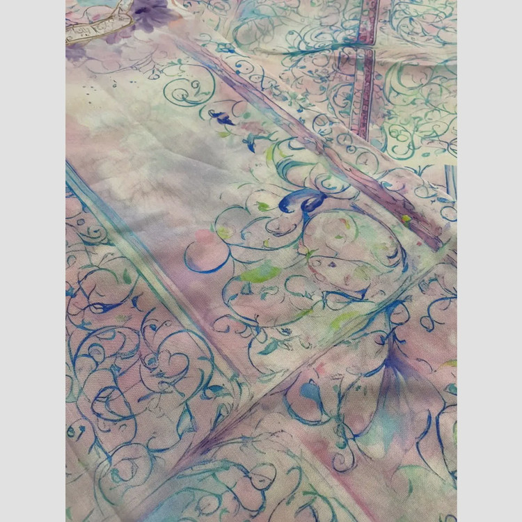 روسری نخی قواره 140 دور دوخت طرح بهار