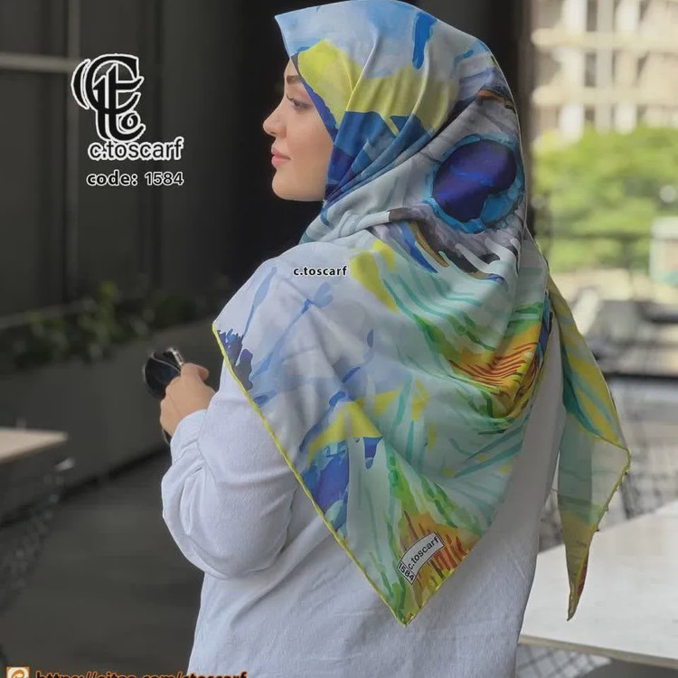 روسری مجلسی طرح آبرنگی نخ کاستوم قواره بزرگ 140 سانتیمتر