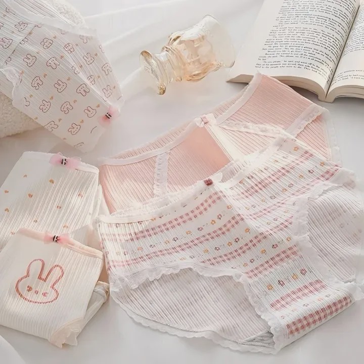 شورت زنانه عروسکی کبریتی نخی صورتی طرح خرگوشی فانتزی سایز لارج
