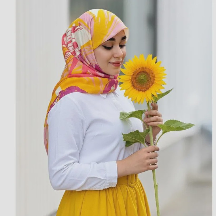 روسری نخ کاستوم طرح روشا سایز بزرگ چرخ دوز