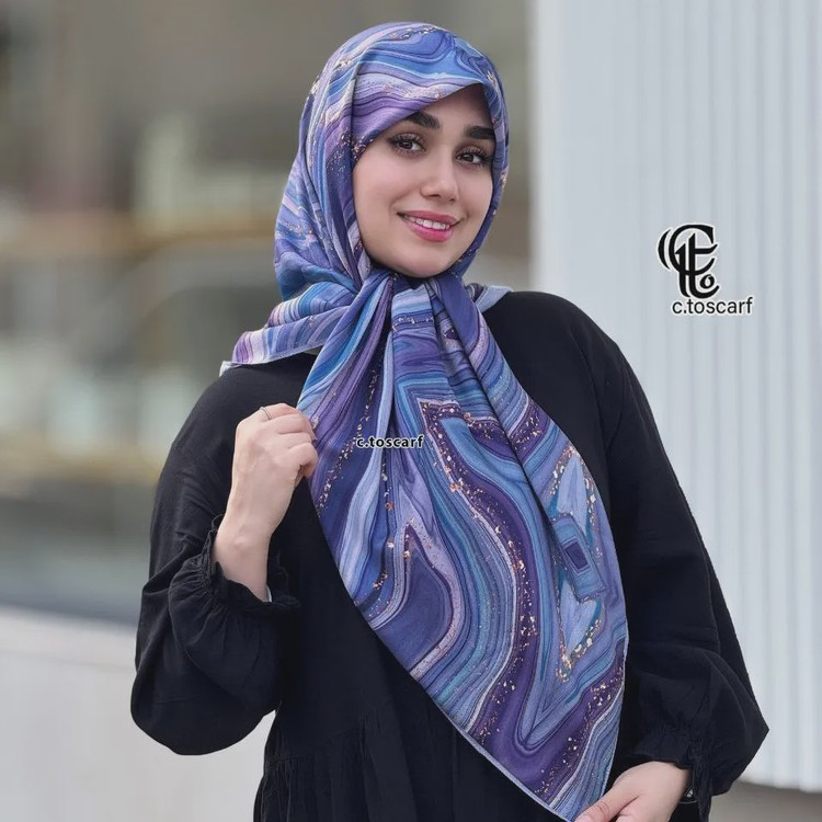 روسری نخی کاستوم طرح رزین قواره 110 و 115 سانتی متر