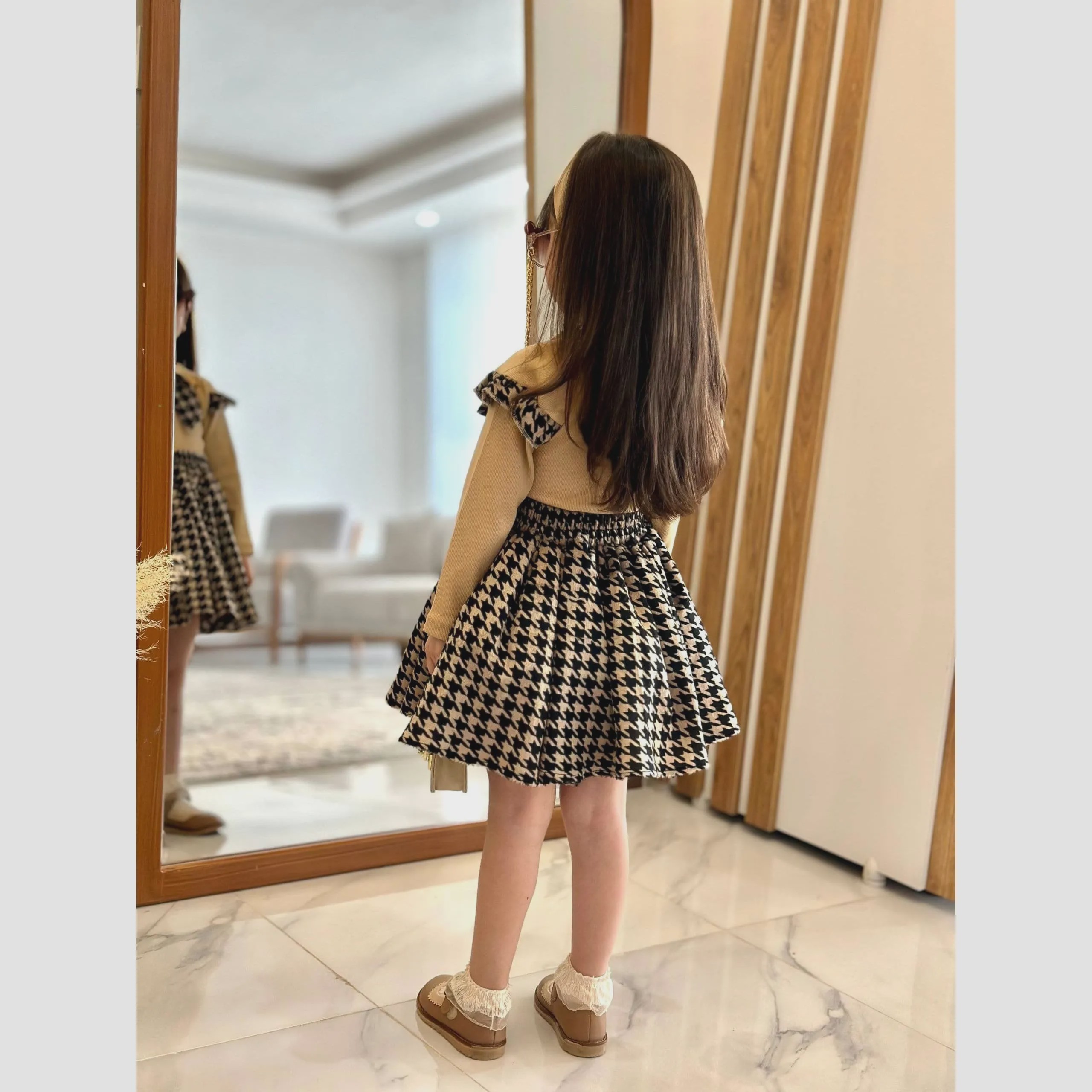 ست بلوز دامن دخترانه عیدانه 2 تا 13 سال پارچه پنبه و مخمل آنجل دوخت مزونی
