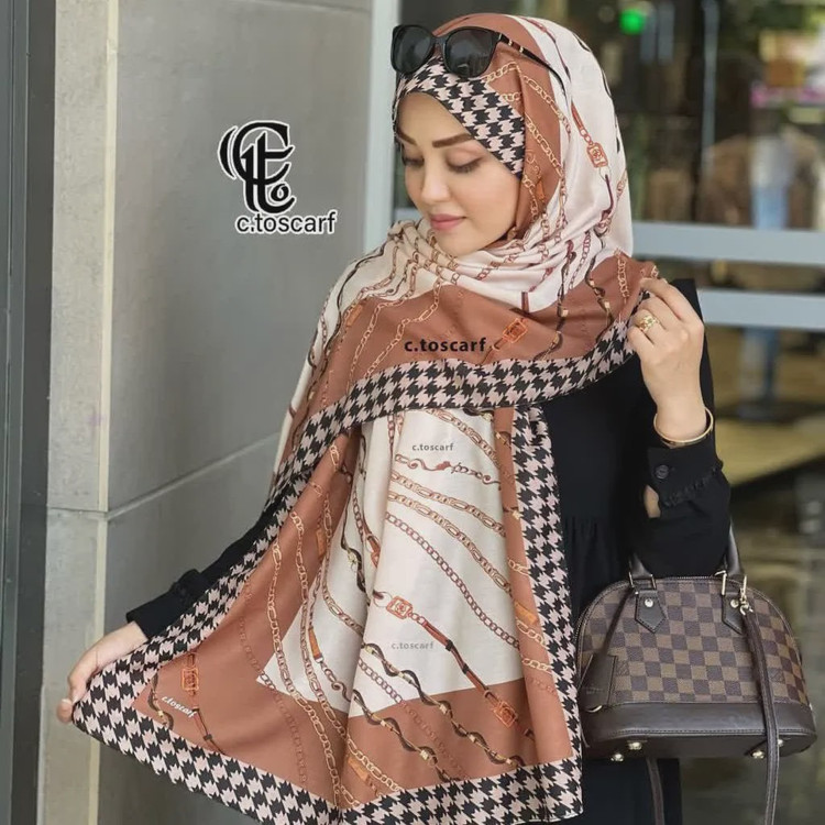 شال مجلسی نخ کاستوم طرح تسمه ای دور چرخ دوز قواره 70 200