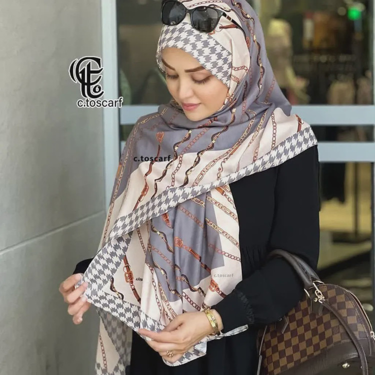 شال مجلسی نخ کاستوم طرح تسمه ای دور چرخ دوز قواره 70 200