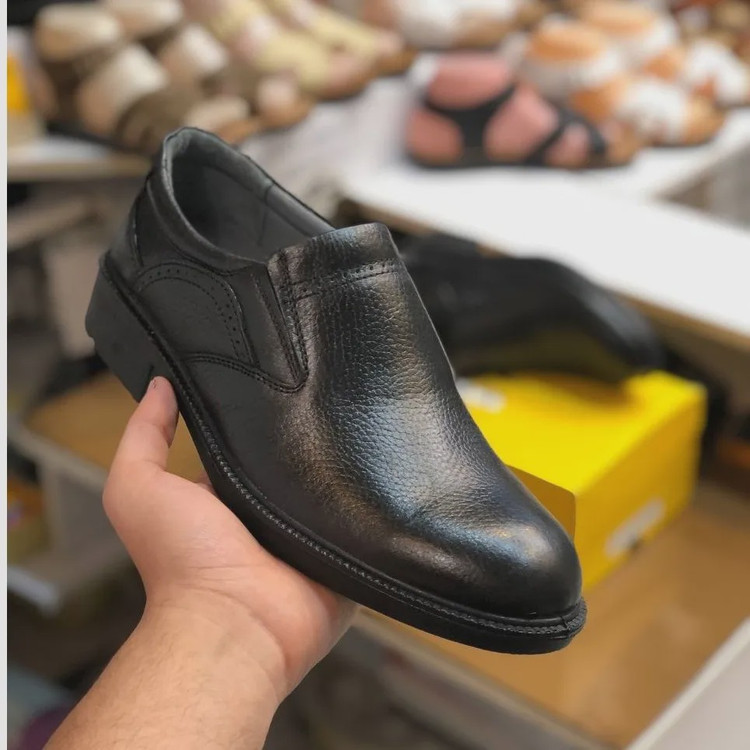 کفش چرم مردانه مجلسی ایپک مشکی رویه چرم طبیعی زیره پیو سبک و مقاوم