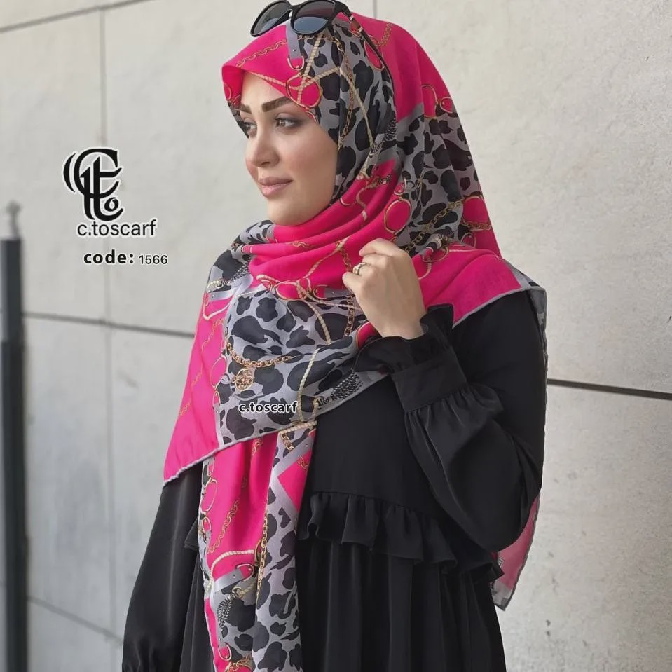 روسری نخ کاستوم طرح ارغوان قواره بزرگ 140 سانتیمتر زنانه
