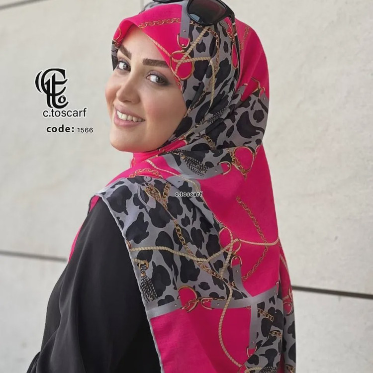 روسری نخ کاستوم طرح ارغوان قواره بزرگ 140 سانتیمتر زنانه