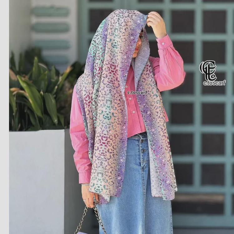 شال نخ کاستوم طرح آنجل رنگ گلبهی قواره 200 70