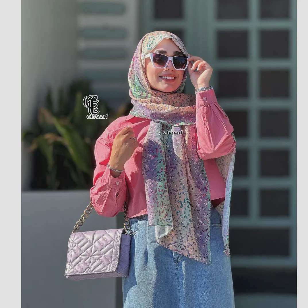 شال نخ کاستوم طرح آنجل رنگ گلبهی قواره 200 70