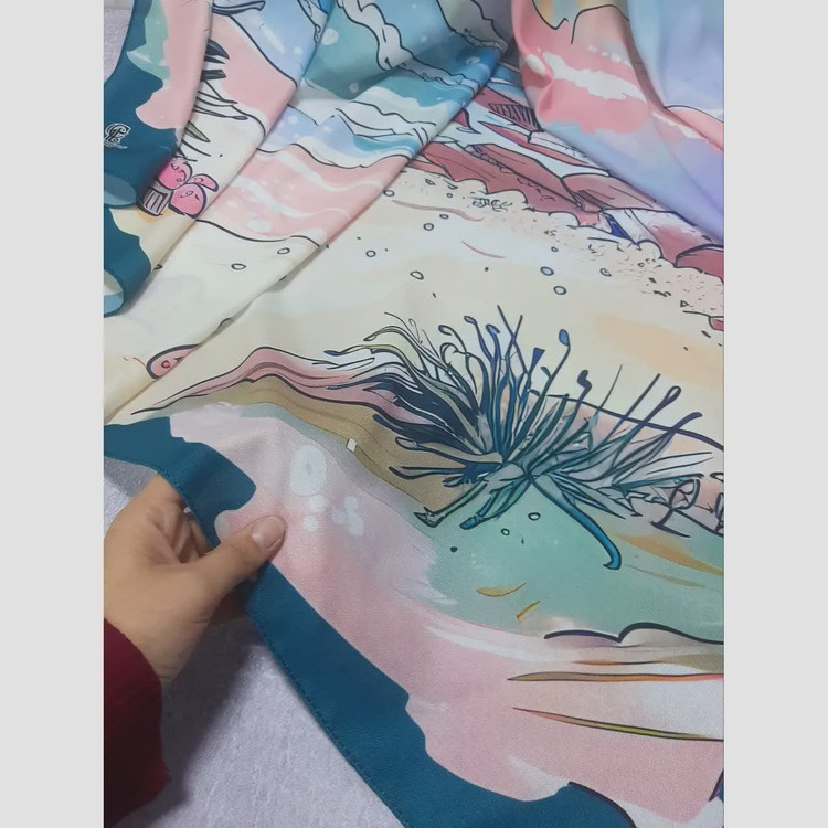 روسری نخ کاستوم طرح مرجان سایز 140 آبی صورتی