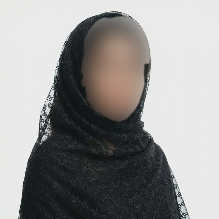 شال زنانه گیپور مشکی طرح لوزی ابعاد 67 در 198 سانتیمتر
