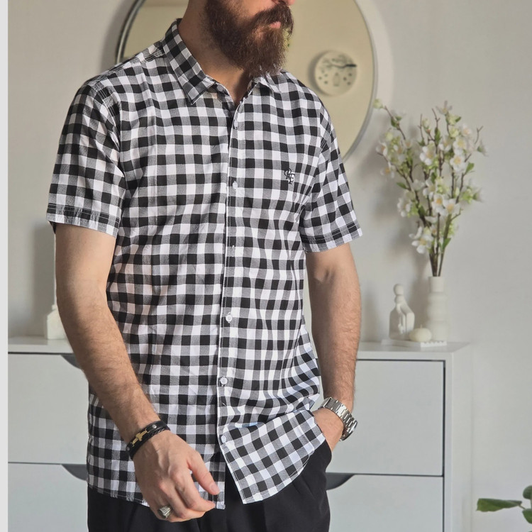 پیراهن آستین کوتاه مردانه چهارخونه نخی سایز M تا XXL