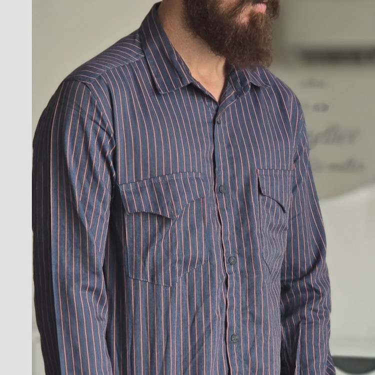 پیراهن جین آستین بلند دو جیب مردانه پارچه جین کاغذی کشی سایز M تا XXL