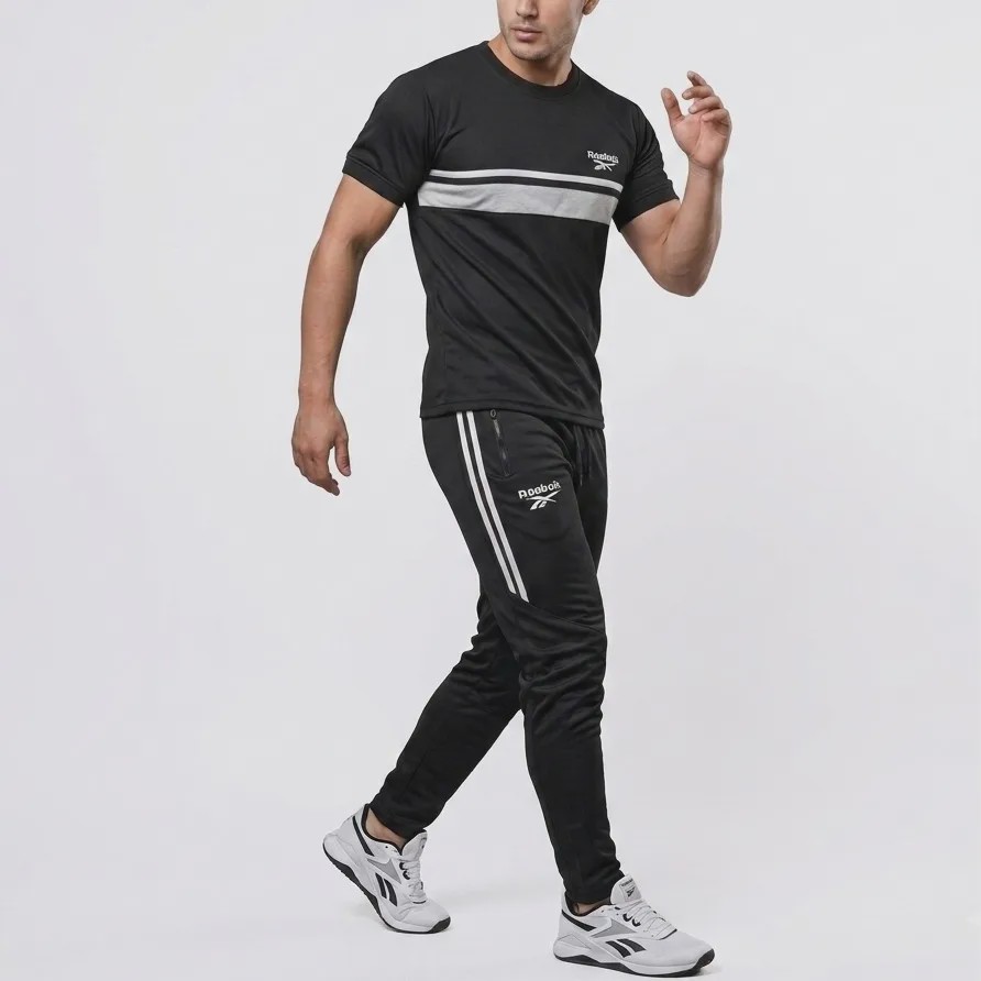 ست تیشرت و شلوار مردانه مدل REBOB جنس مولینه رنگ مشکی سایز L تا 2XL