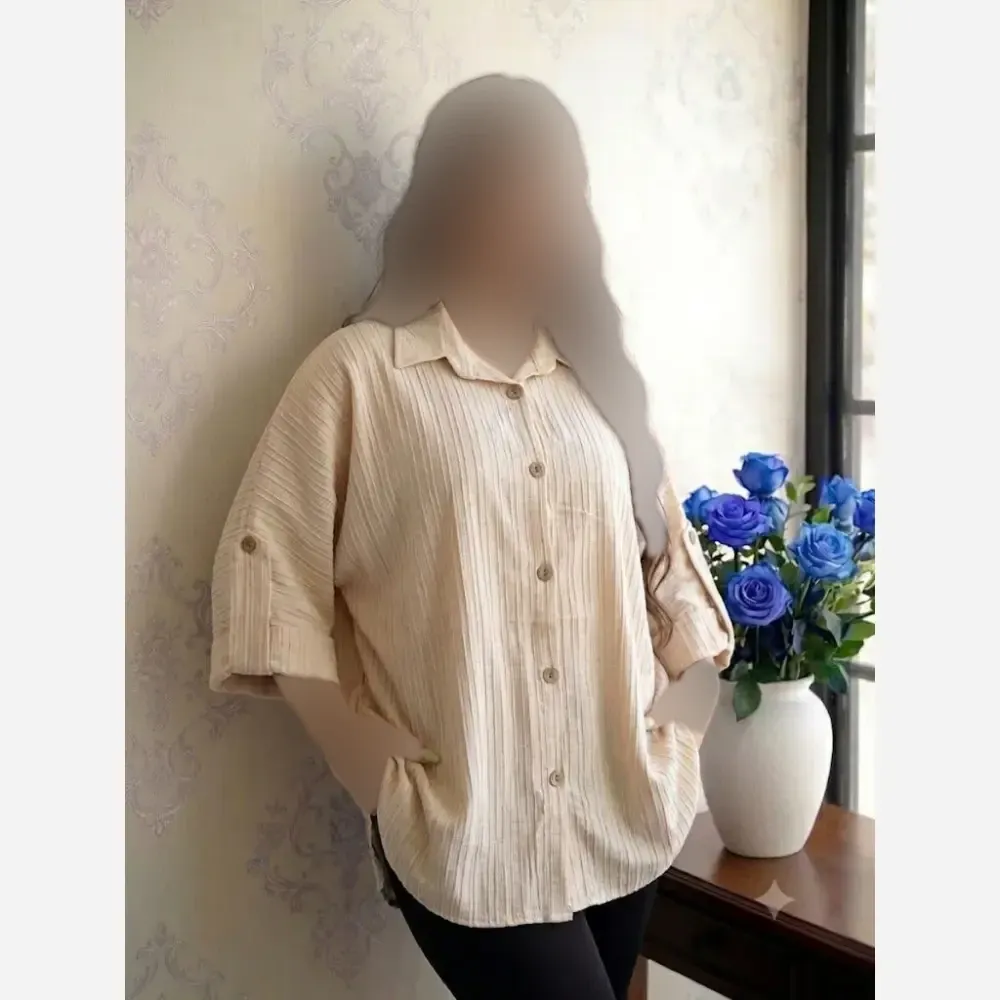 شومیز زنانه مدل پاکتی پارچه آیوا قواره بزرگ فری سایز تا 50 (2)