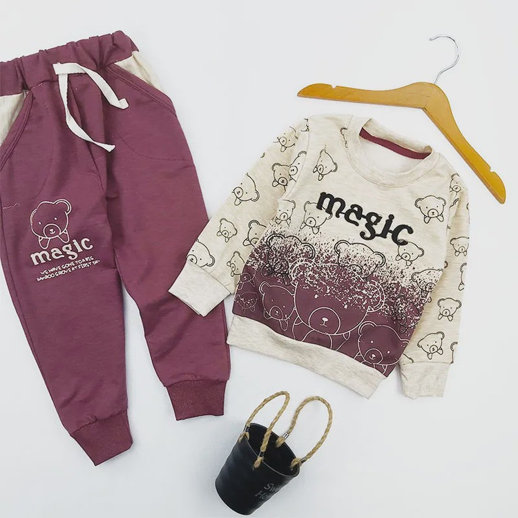 بلوز شلوار پسرانه طرح تدی مدل magic جنس ملانج