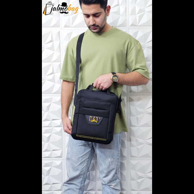 کیف دوشی و دستی مردانه برزنتی دیبا خارجی سه خانه مشکی بزرگ (2)