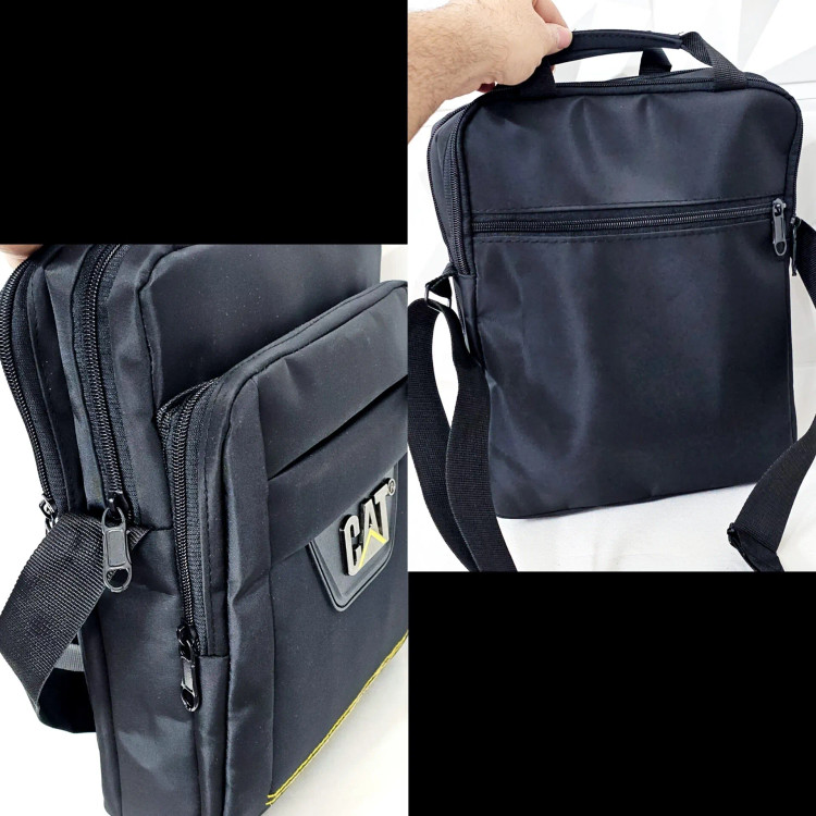 کیف دوشی و دستی مردانه برزنتی دیبا خارجی سه خانه مشکی بزرگ (2)
