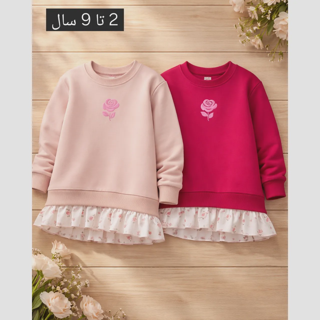 تونیک دخترانه طرح فلاور جنس دورس پنبه مناسب 2 تا 8 سال