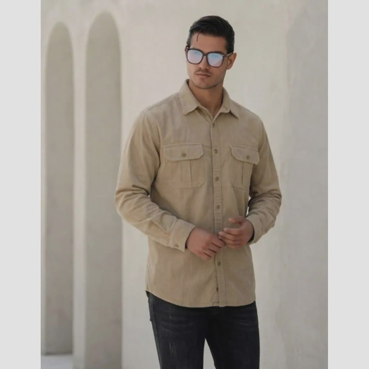 پیراهن کتان مردانه مدل یاشیل رنگ خاکی