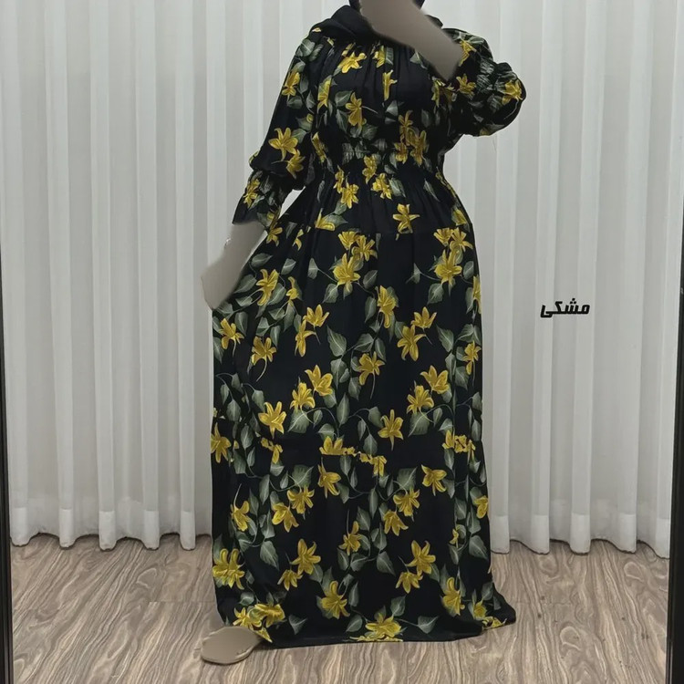 پیراهن ساحلی نخی زنانه و دخترانه مدل پامچال فری سایز مناسب تا سایز 50