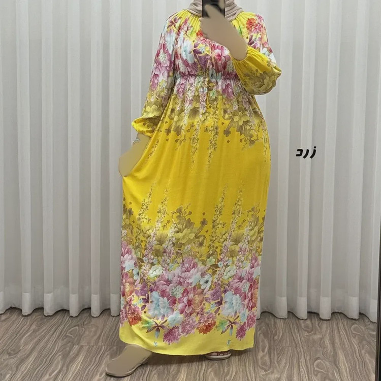 پیراهن ساحلی نخی زنانه طرح گلدار فری سایز مناسب تا 48