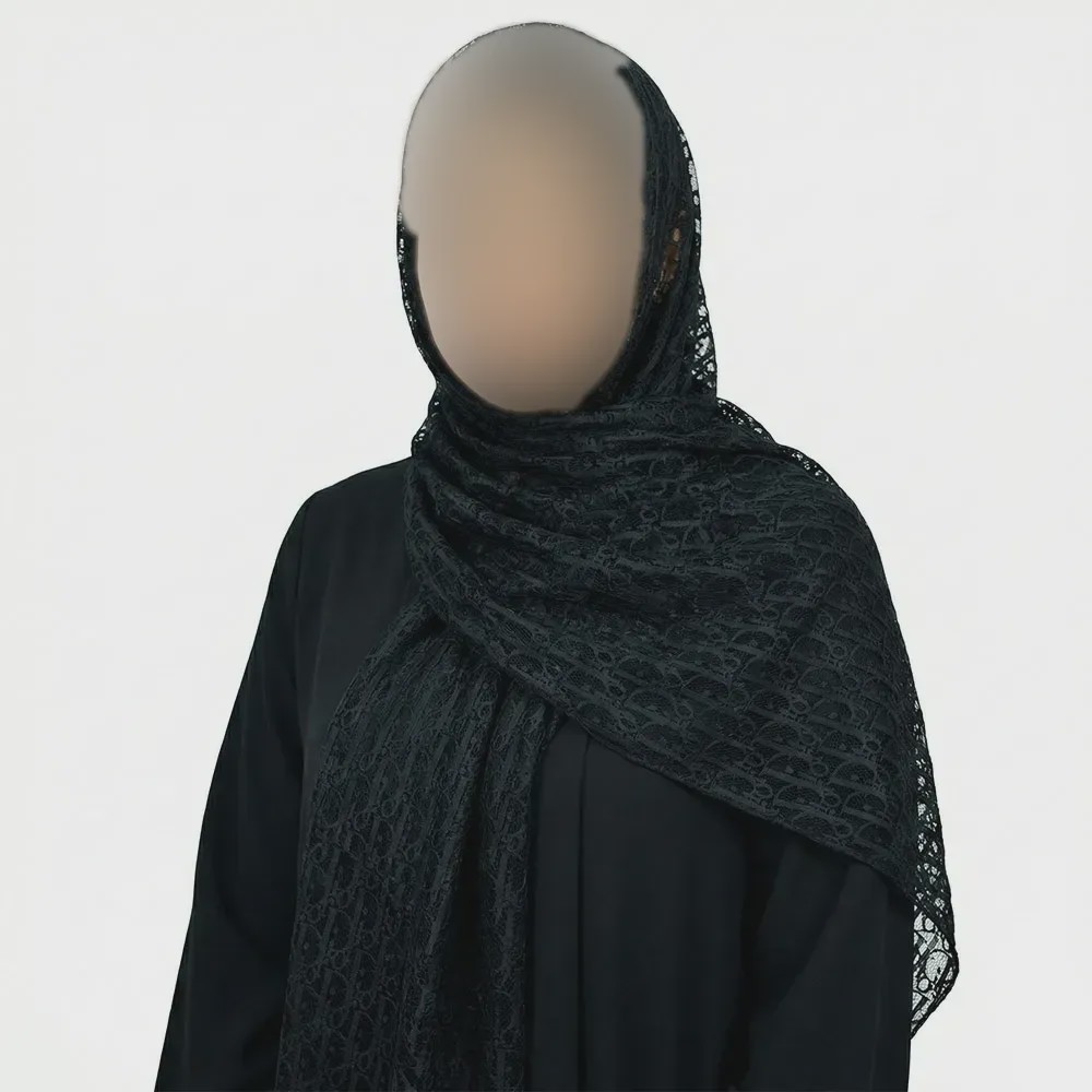 شال گیپور زنانه مشکی طرح DIOR ابعاد 198 در 67 سانتیمتر