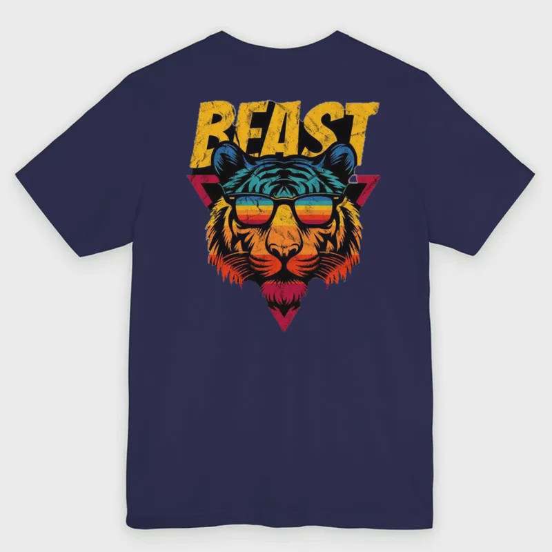 تیشرت آستین کوتاه مردانه یقه گرد نخی طرح کارتونی شیر مدل کلاسیک