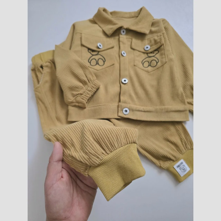 ست سه تیکه تدی وارداتی مخمل کبریتی اسپرت دخترانه و پسرانه مناسب 1 تا 5 سال و نیم