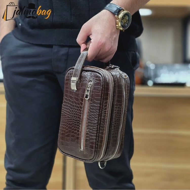 کیف دستی و دوشی چرم طبیعی گاوی دو خانه مدل شوزبگ