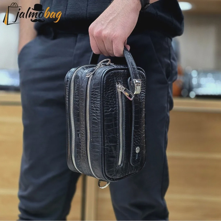 کیف دستی و دوشی چرم طبیعی گاوی دو خانه مدل شوزبگ