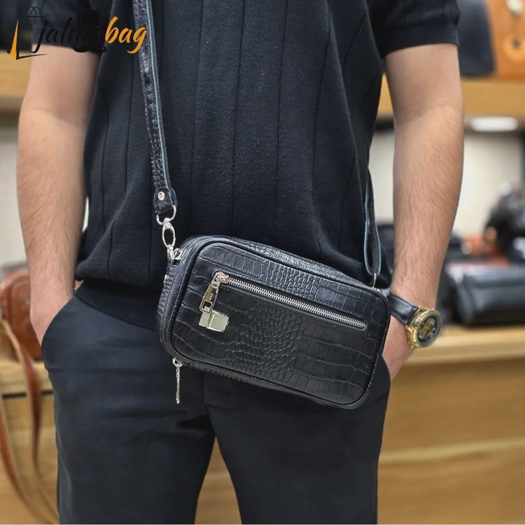 کیف دستی و دوشی چرم طبیعی گاوی دو خانه مدل شوزبگ